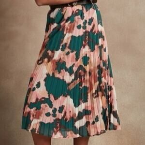 Banana Republic Floral Pleated Midi Skirt Size Small P Teal Muti